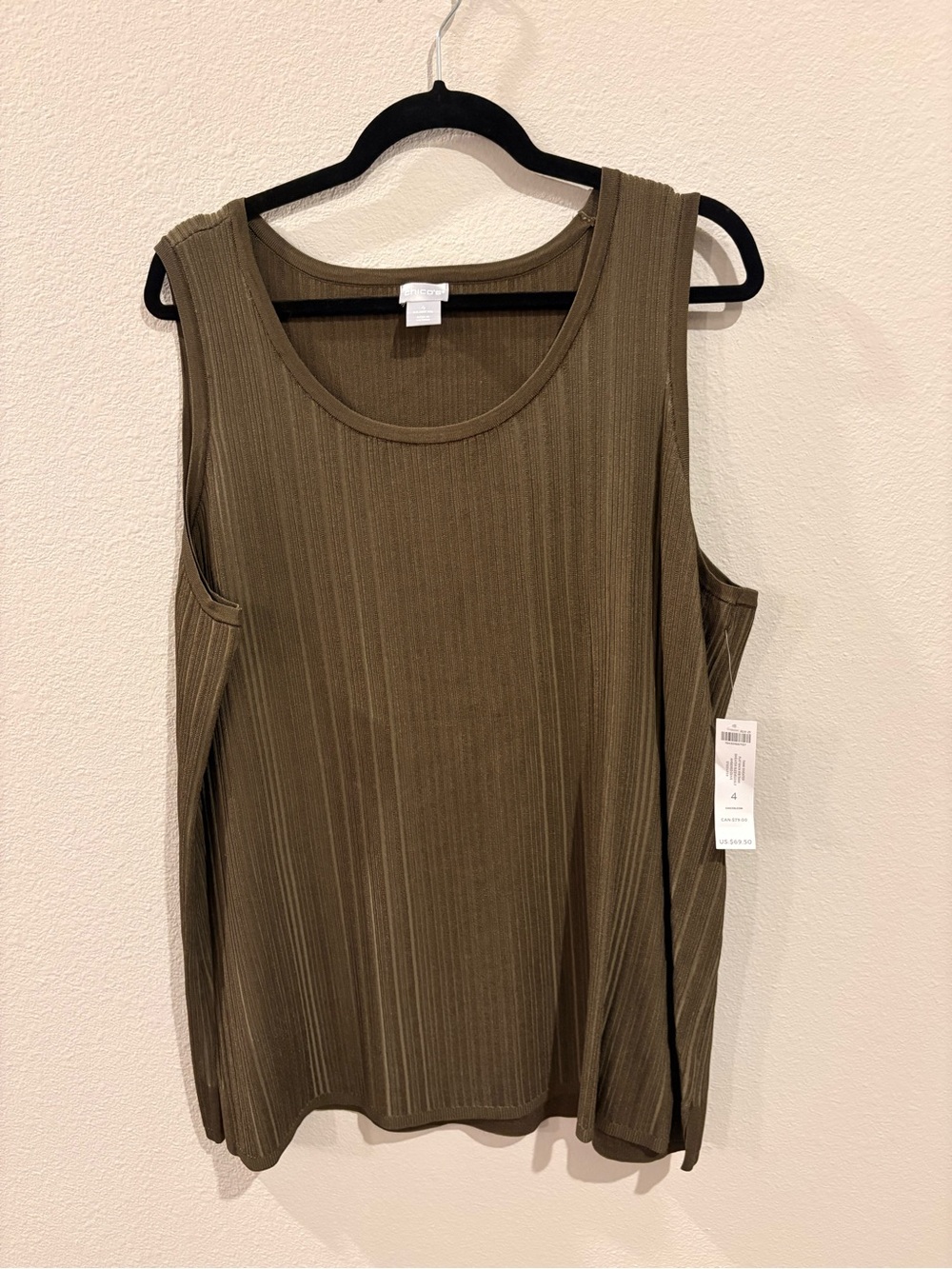 Chico's Olive Ribbed Scoop Neck Tank Top